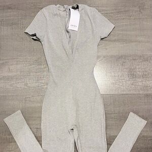 AKIRA Light Gray Ribbed Jumpsuit